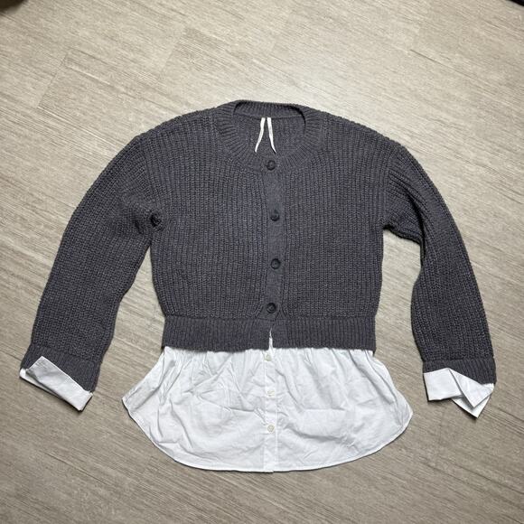 Anthropologie Twofer Sweater Knit Button Front Women's M Gray Preppy Academia - Picture 1 of 7